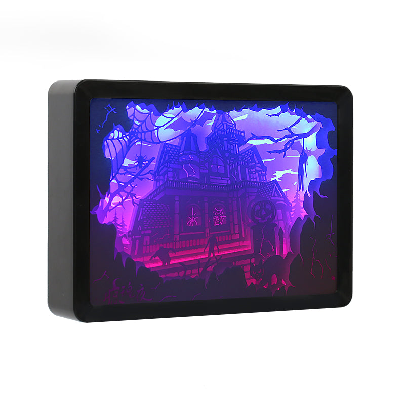 Hallowmas Halloween Paper Cut Carved Light Box with Led Light