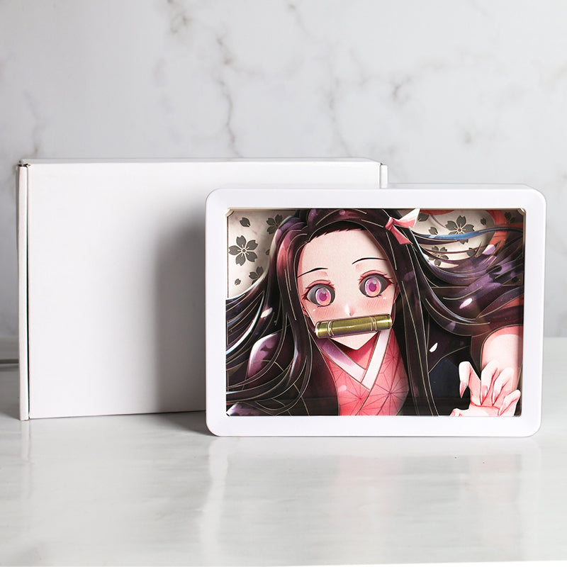Nezuko Kamado Anime Paper Carved Light Box with Led Light