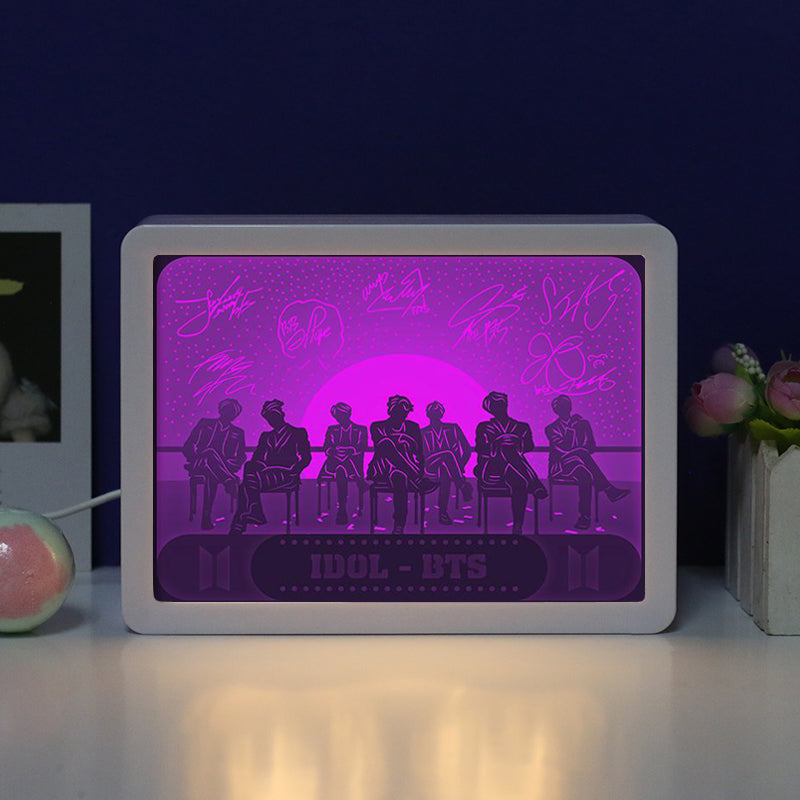 Korean Boys' Team BTS Paper Cut Light Box with Led Light