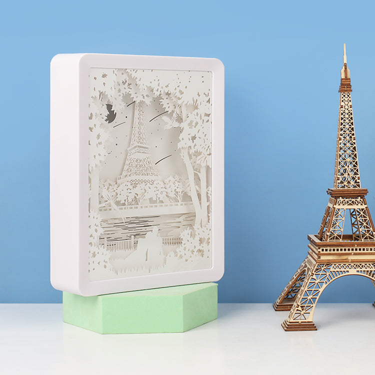 Eiffel Tower Paper Cut Carved Light Box with Led Light