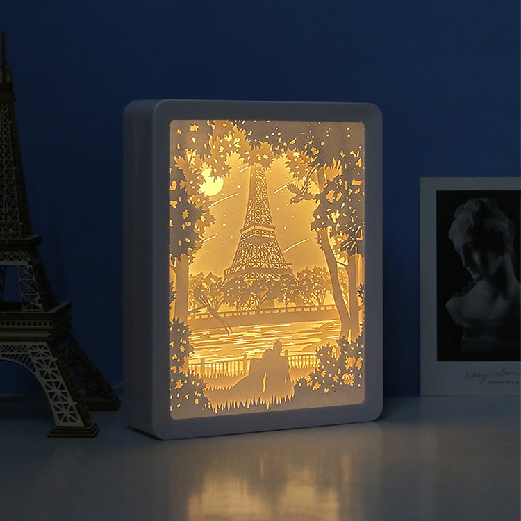 Eiffel Tower Paper Cut Carved Light Box with Led Light