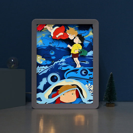 Miyazaki Hayao Movie Character Anime Paper Cut Carved Light Box with Led Light