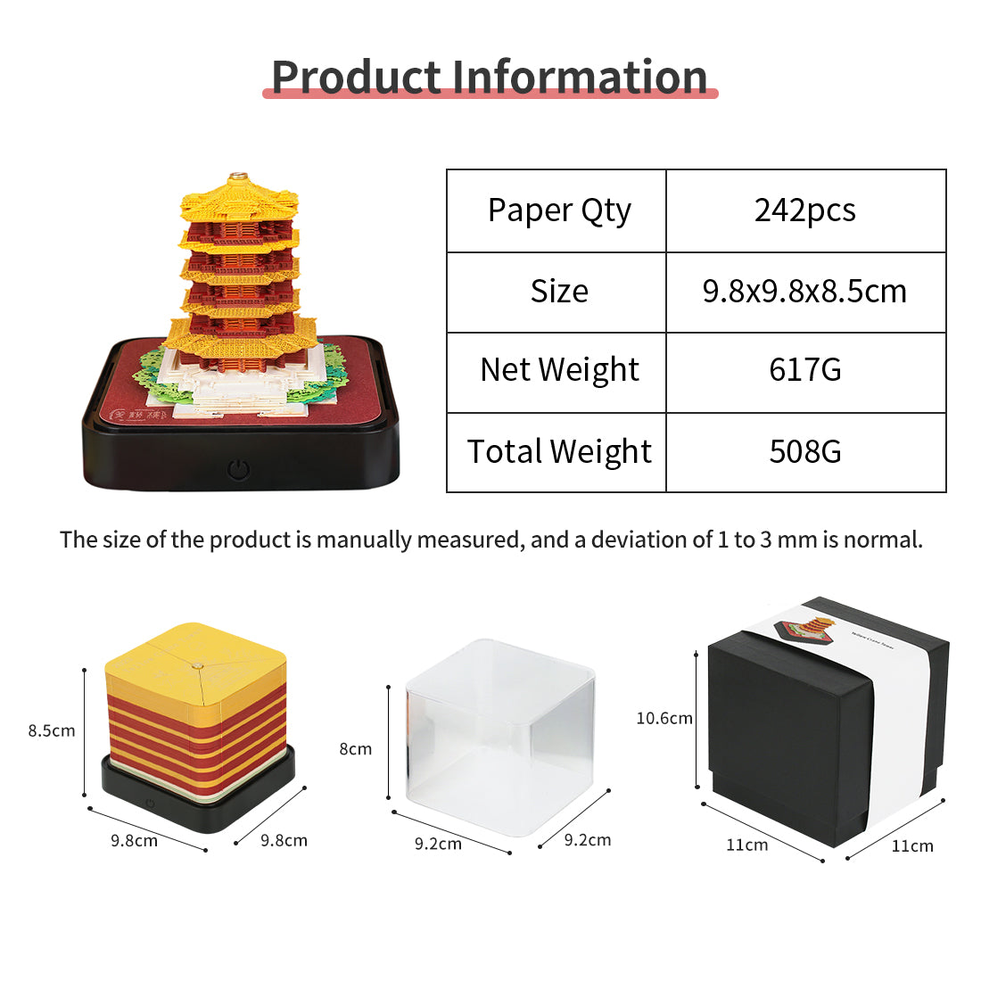 Yellow Crane Tower Miniature Model 3D Calendar Memo Pad With Acrylic Case