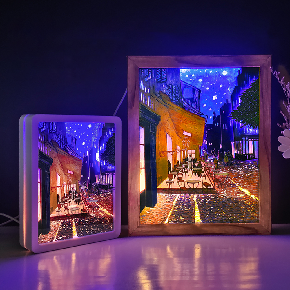Van Gogh Cafe Paper Cut Carved Light Box with Led Light