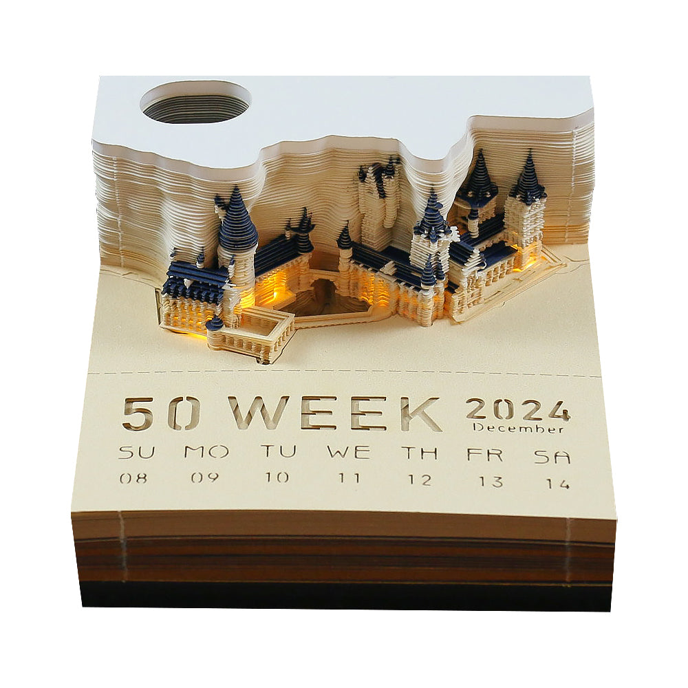 Harry Potter Hogwarts Castle Hand Tear off 3D Calendar Memo Pad With Light