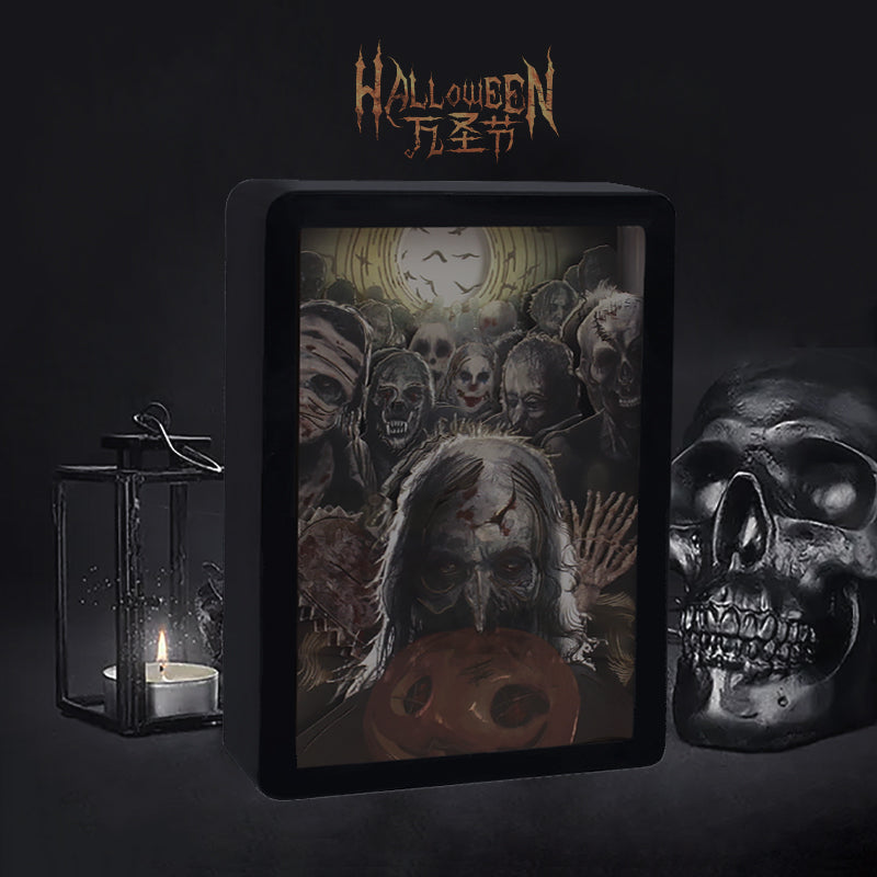All Saints' Day Halloween Theme Paper Cut Carved Light Box with Led Light