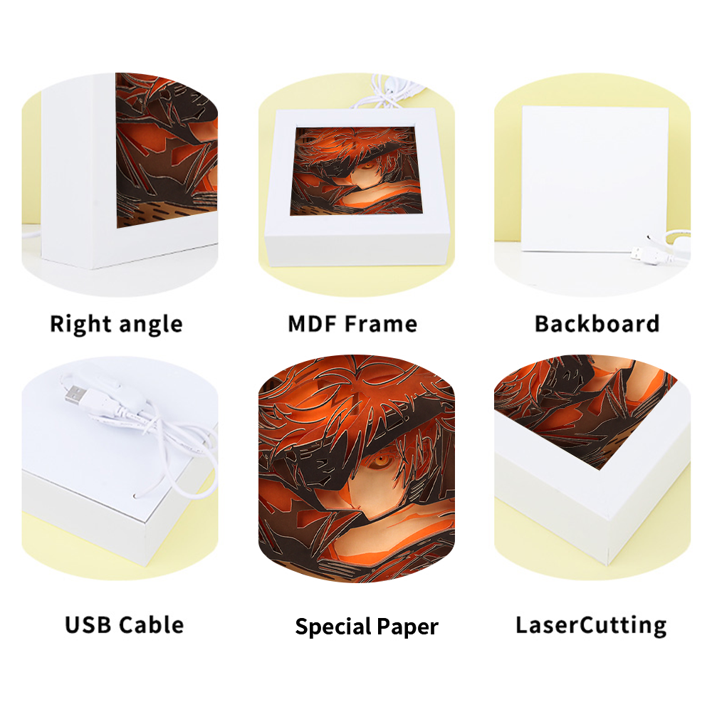 Gojo Satoru Anime Paper Cut Carved Light Box with Led Light