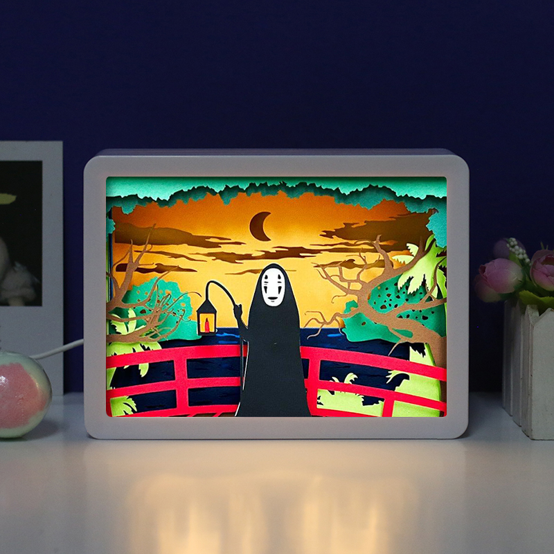 Spirited Away No Face Man Anime Paper Cut Carved Light Box with Led Light