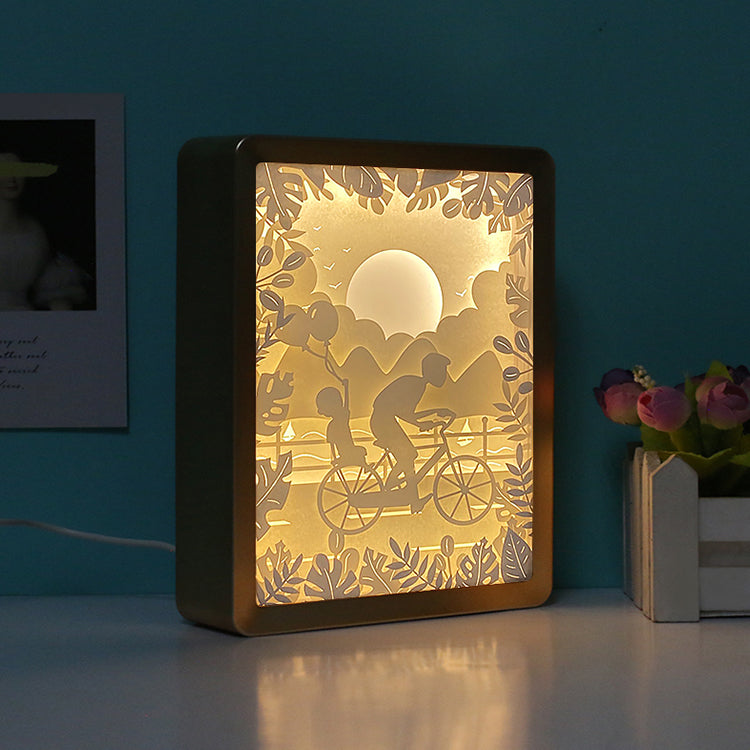 Father's Day Gift Paper Cut Carved Light Box with Led Light