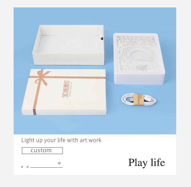 Love or Tanabata Paper Carved Light Box with Led Light