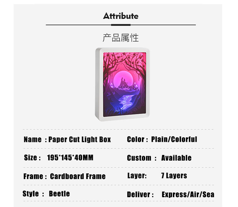 Love or Tanabata Paper Carved Light Box with Led Light