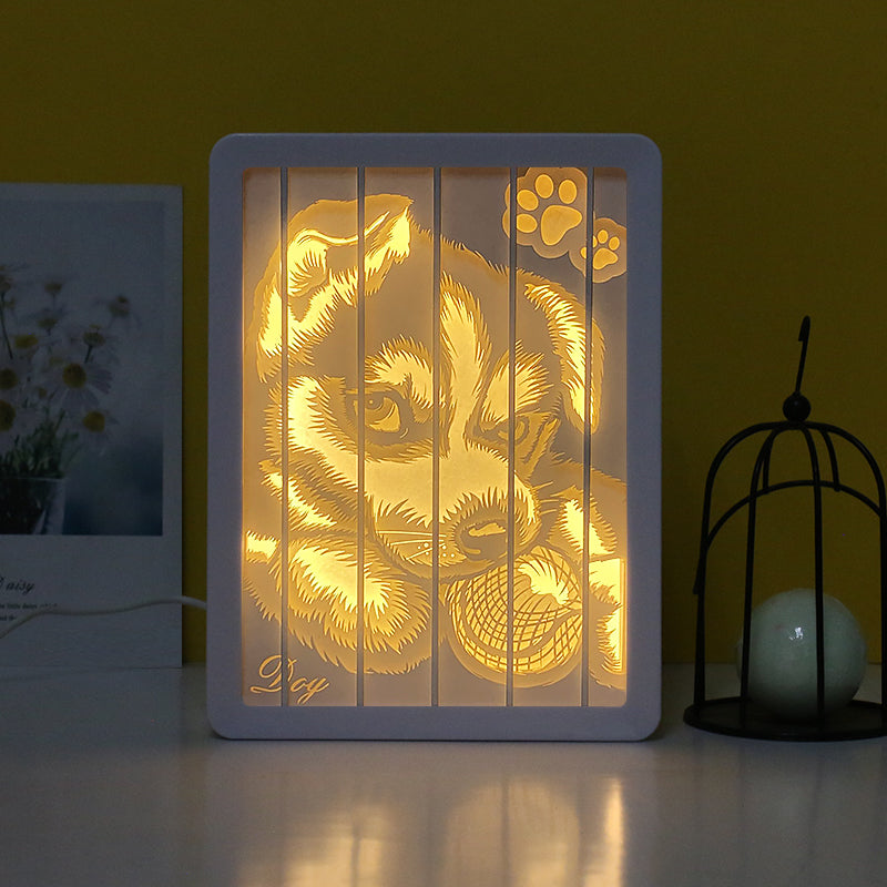 Siberian Husky Animal Theme Paper Cut Carved Light Box with Led Light