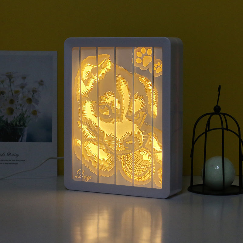Siberian Husky Animal Theme Paper Cut Carved Light Box with Led Light