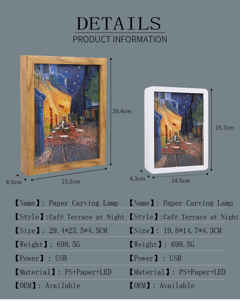 Van Gogh Cafe Paper Cut Carved Light Box with Led Light