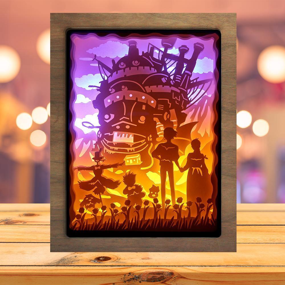 Howl's Moving Castle Anime Paper Cut Carved Light Box with Led Light