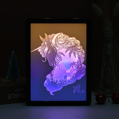 Unicorn Paper Cut Carved Light Box with Led Light