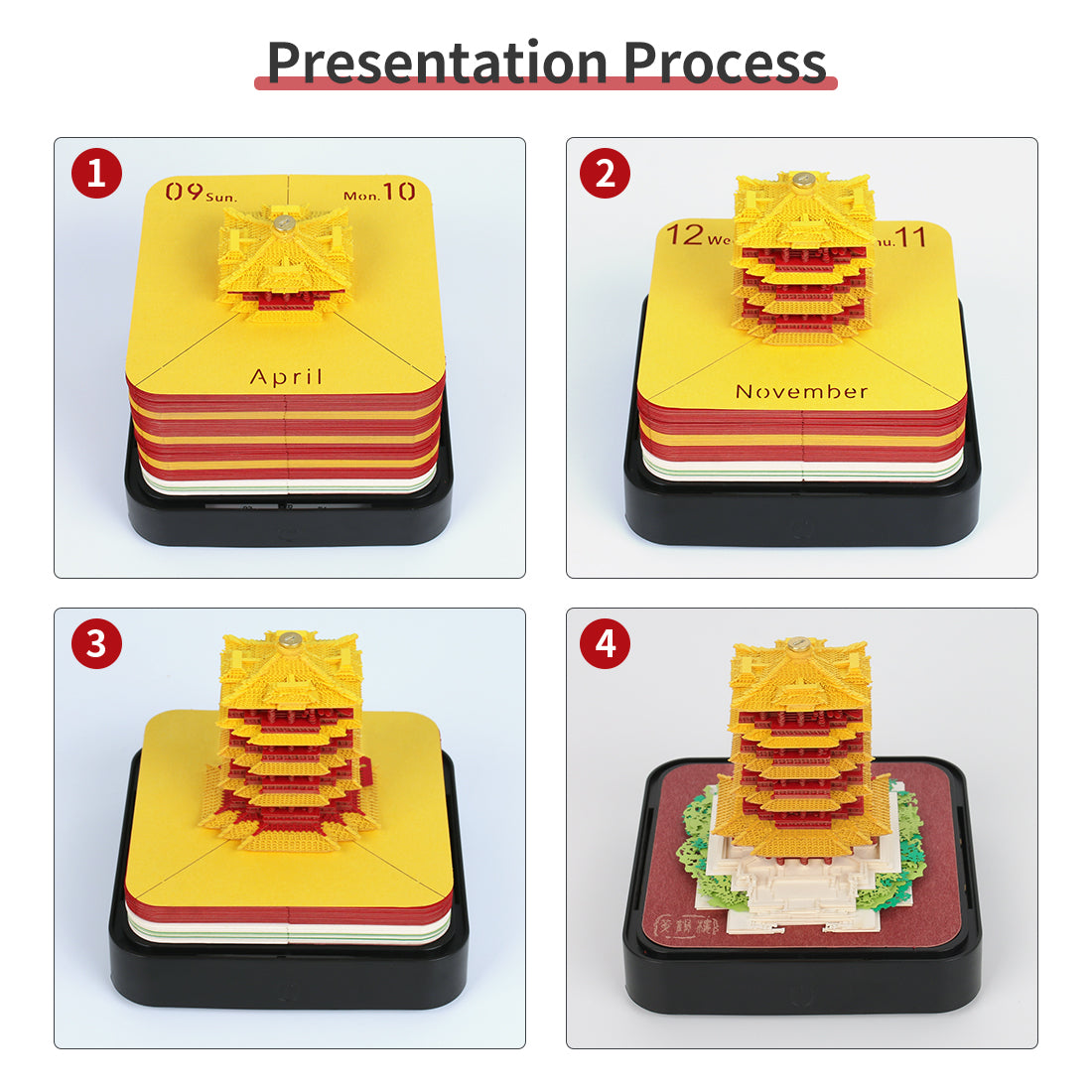 Yellow Crane Tower Miniature Model 3D Calendar Memo Pad With Acrylic Case