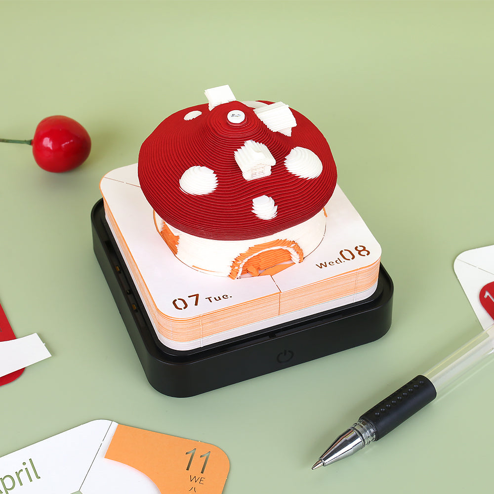 Mushroom Model Hand Tear off 3D Calendar Memo Pad With Light