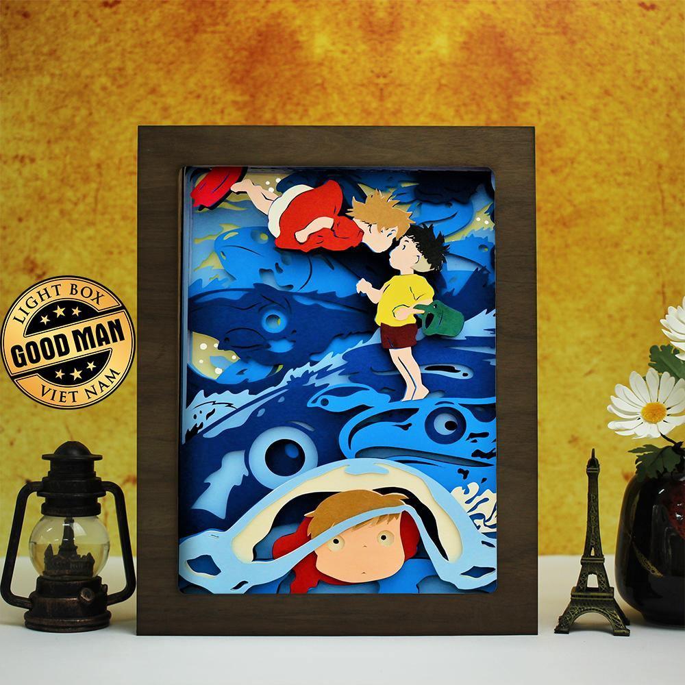 Miyazaki Hayao Movie Character Anime Paper Cut Carved Light Box with Led Light